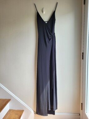 NWOT Halston Heritage Black Spaghetti-Strap Wrap Jumpsuit Maxi Dress XS 2